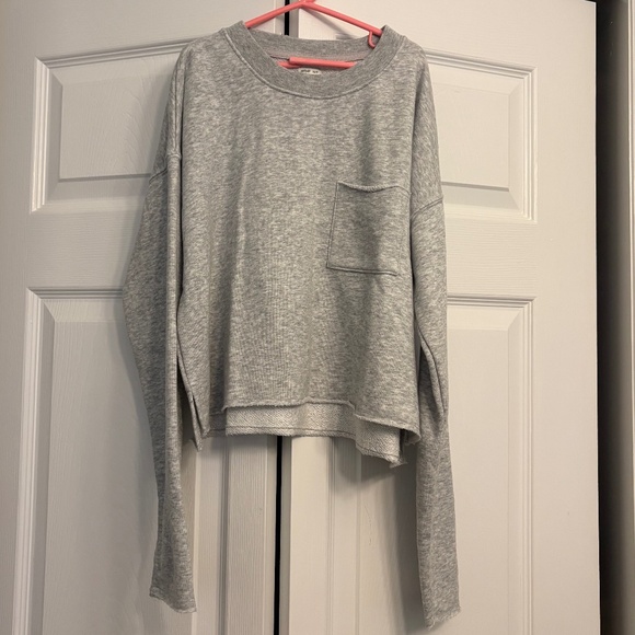 aerie Gray Cropped Crewneck Sweatshirt, Size XS - Picture 1 of 9